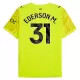 Manchester City Ederson Moraes M. 31 Doelman Shirt 25/26 Geel Manchester City Ederson Moraes M. 31 Doelman Shirt 25/26 Geel